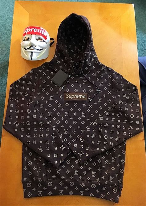 fake brown supreme x louis vuitton monogram box logo hoodie|supreme x louis vuitton scam.